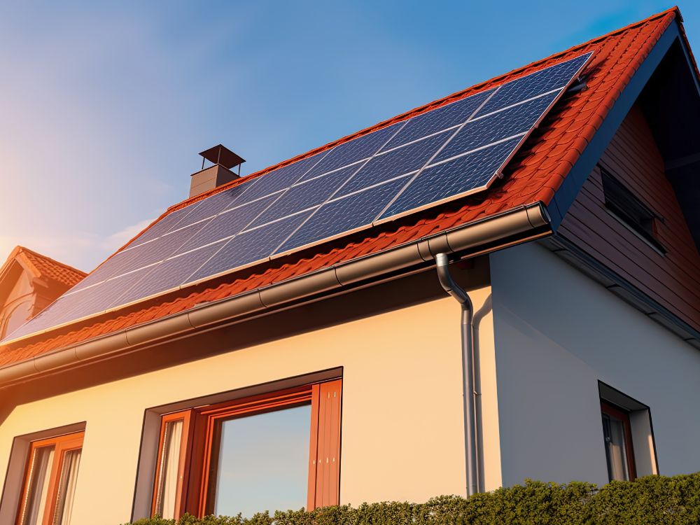 Casa com sistema fotovoltaico instalado no telhado, demonstrando o funcionamento da energia solar on-grid no dia a dia.